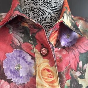 Judy Knapp Vintage Floral Sheer Bottom Sheer Sleeves Button Up Blouse Small